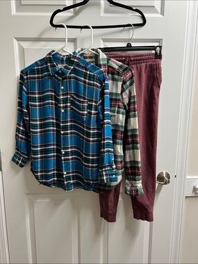 Bundle of 3 Old Navy Blue Plaid Button Up Shirt pants size 10 12